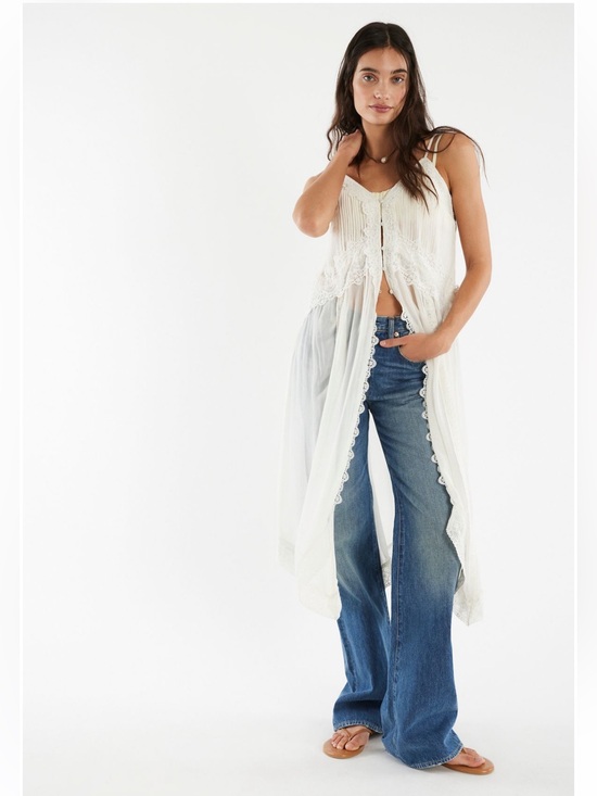 Free People Dresses & Skirts - new Free People Snowbird Maxi lace trim button down top in ivory off white